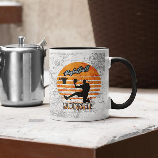 Sunset Slam Custom Basketball Mug – Shadow Dunk Design with Bold Sunset Aesthetic