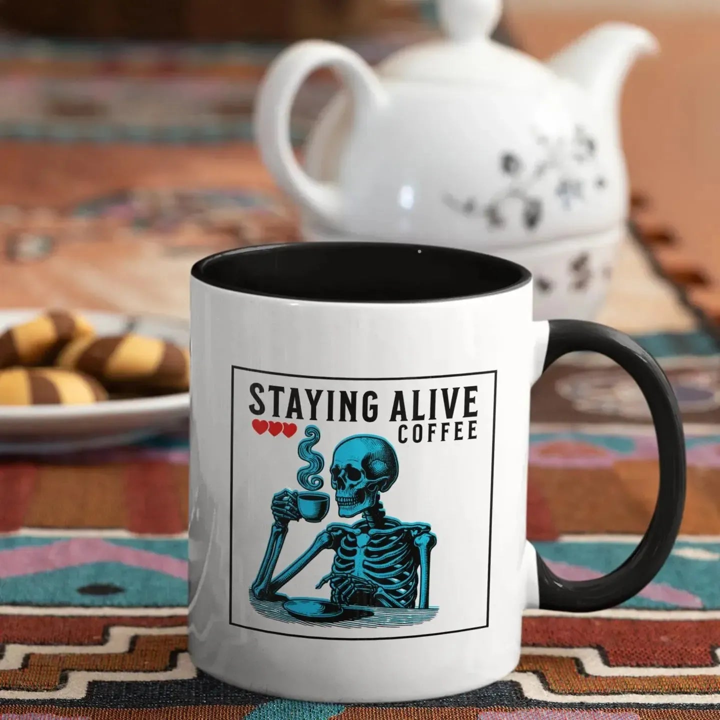 Sarcastic-staying-alive-blue-skeleton-mug