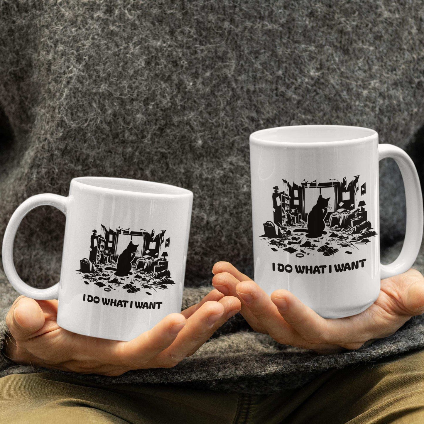man-holding-funny-chaotic-room-cat-mugs