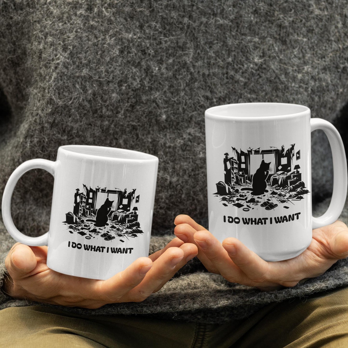 man-holding-funny-chaotic-room-cat-mugs