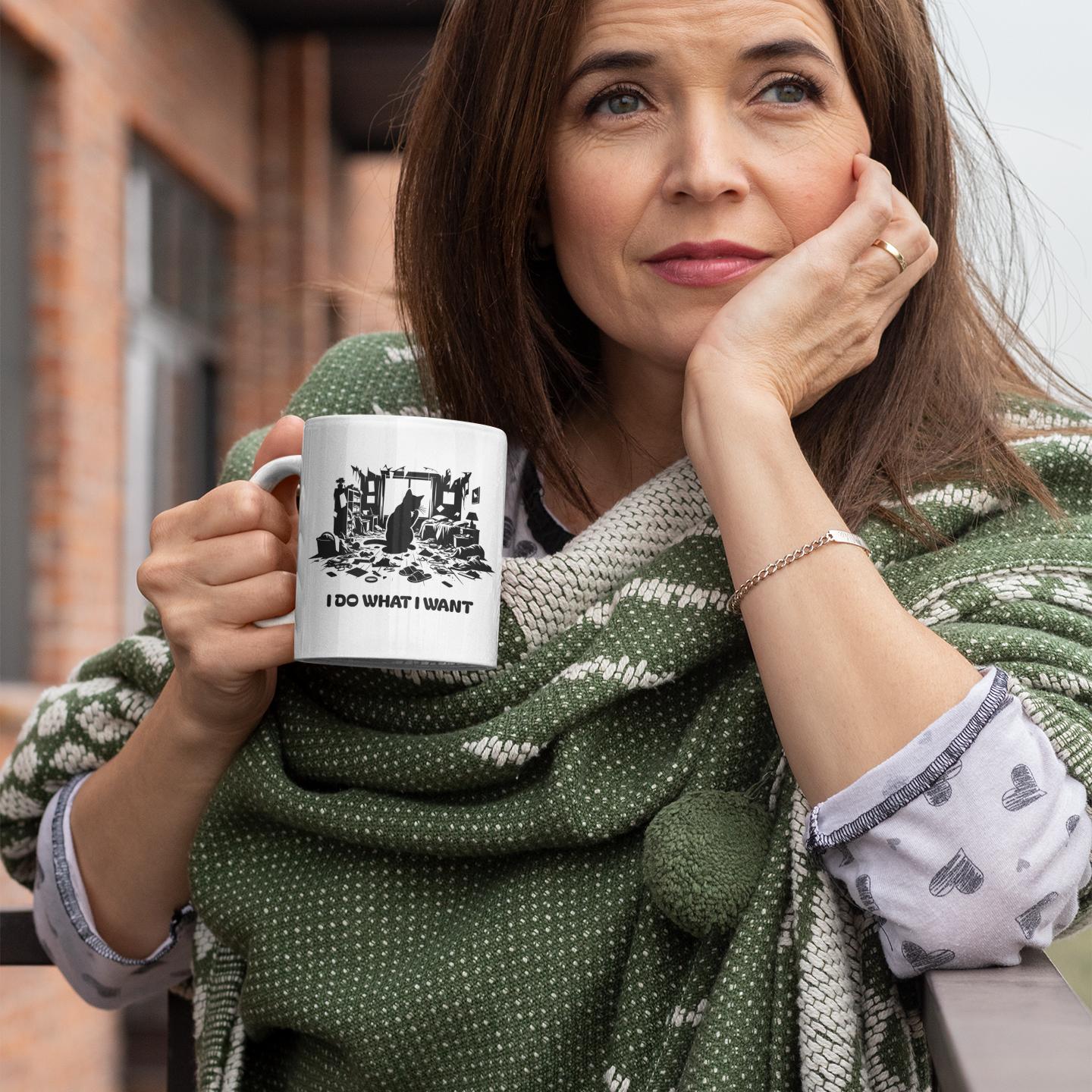 pensative-woman-holding-funny-chaotic-cat-mug