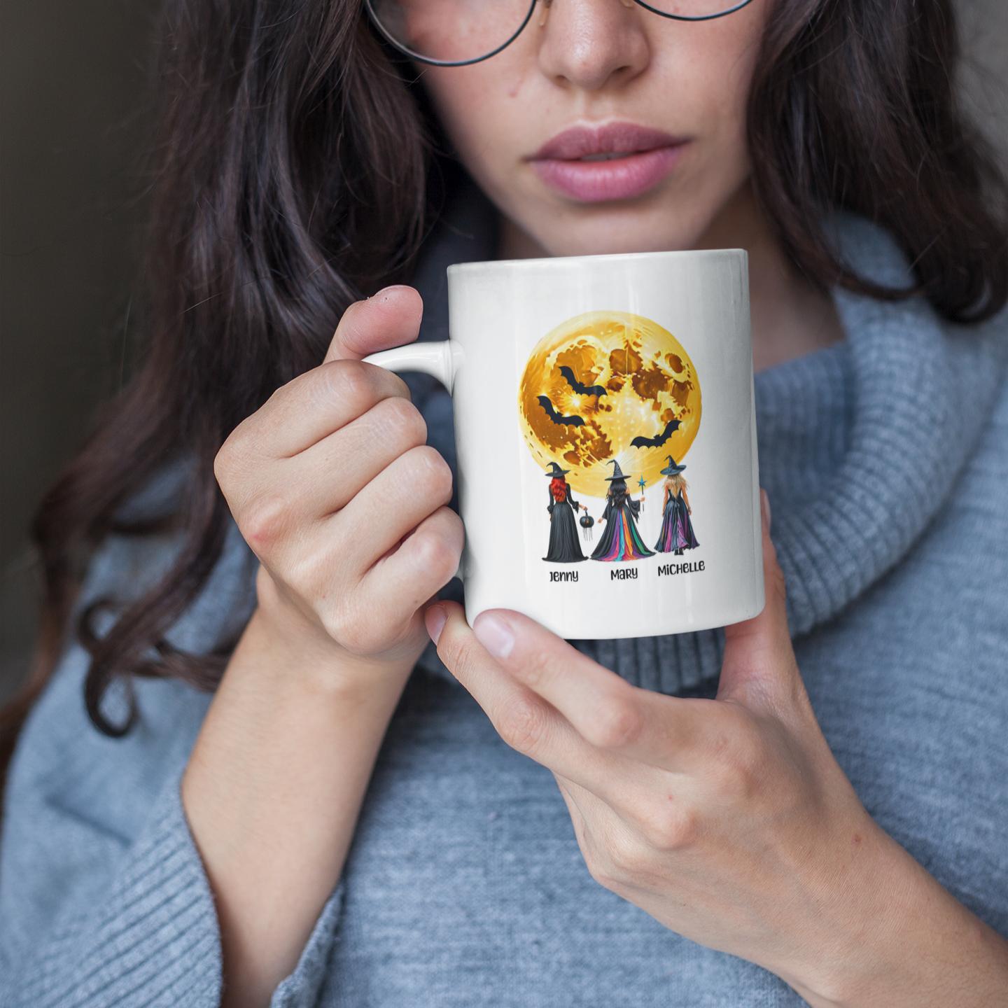 Halloween Witch Friendship Mug – “Side by Side or Kilometers Apart” Customizable Best Friend Gift- Funny Mug- by Mugness Unleashed