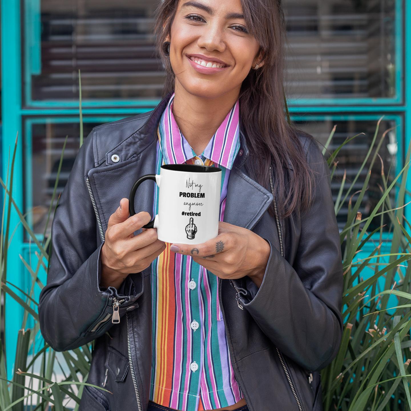 smiling-woman-holding-rude-funny-retirement-mug