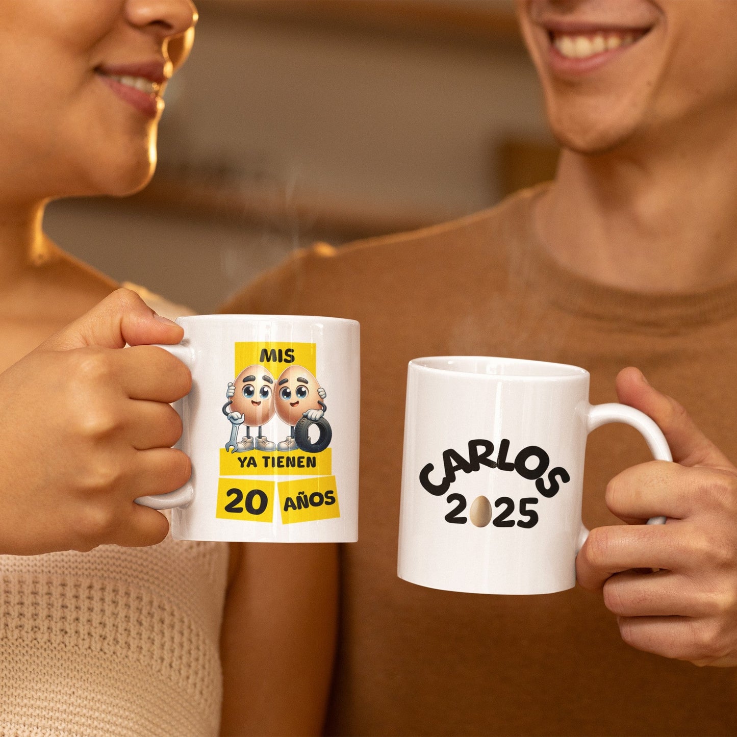 smiling-man-woman-clinking-funny-birthday-mugs