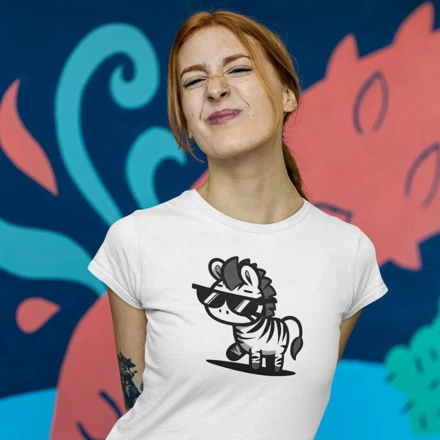 black-and-white-zebra-cartoon-on-casual-women-shirt