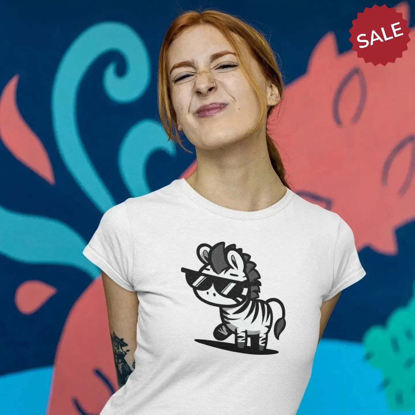 black-and-white-zebra-cartoon-on-casual-women-shirt
