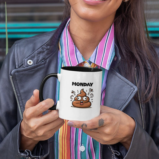 Monday poo emoji, funny mug, hilarious, ceramic mug, personalize, custom, work, office humor, behind the scenes story,