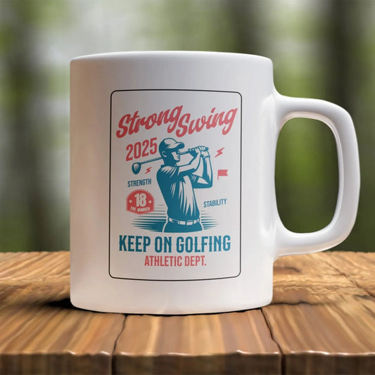 Strong Swing Golf Mug Retro Golfer Design Keep On Golfing. Funny Golf Gift for Men & Women