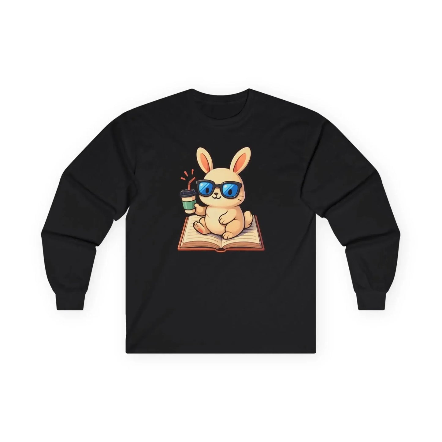 Gemütliches Langarm-T-Shirt mit Bücherwurm-Motiv, süßes T-Shirt mit Kaninchen-Design, perfekt für Leser, Geschenk für Buchliebhaber, Kleidung für Kaffeeliebhaber, ideal für [...]