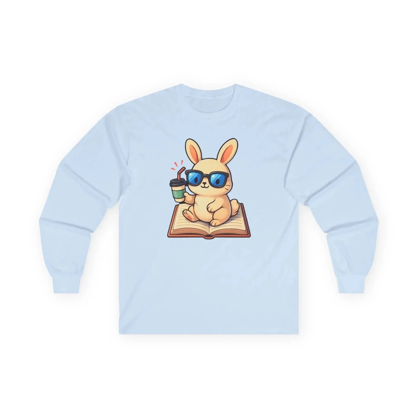Gemütliches Langarm-T-Shirt mit Bücherwurm-Motiv, süßes T-Shirt mit Kaninchen-Design, perfekt für Leser, Geschenk für Buchliebhaber, Kleidung für Kaffeeliebhaber, ideal für [...]
