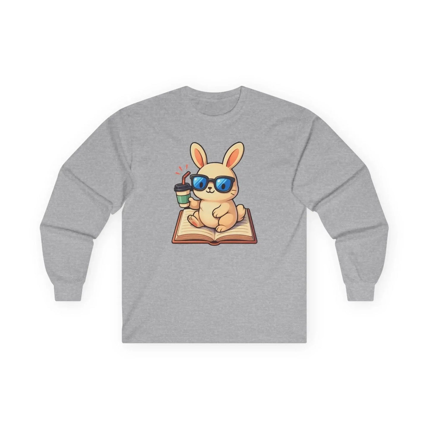 Gemütliches Langarm-T-Shirt mit Bücherwurm-Motiv, süßes T-Shirt mit Kaninchen-Design, perfekt für Leser, Geschenk für Buchliebhaber, Kleidung für Kaffeeliebhaber, ideal für [...]