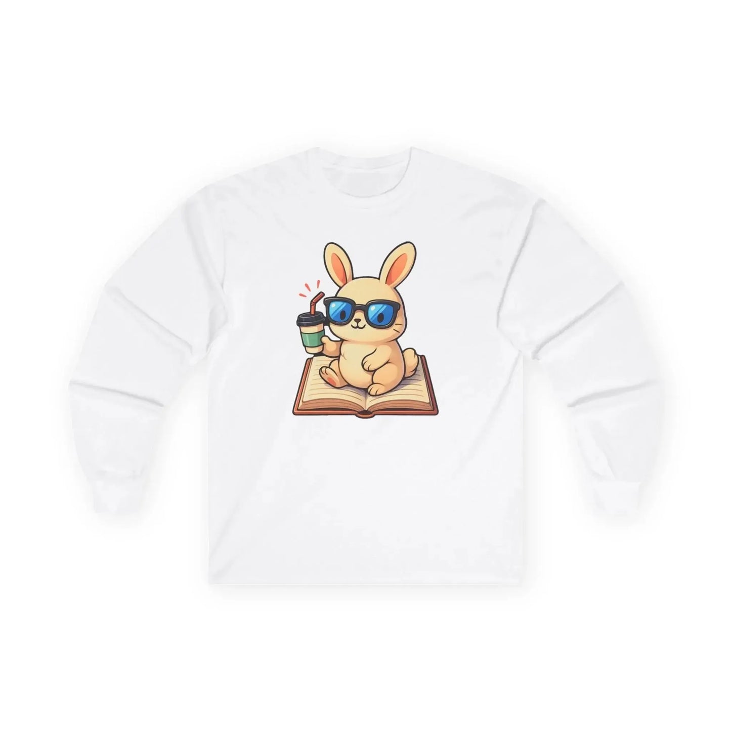 Gemütliches Langarm-T-Shirt mit Bücherwurm-Motiv, süßes T-Shirt mit Kaninchen-Design, perfekt für Leser, Geschenk für Buchliebhaber, Kleidung für Kaffeeliebhaber, ideal für [...]