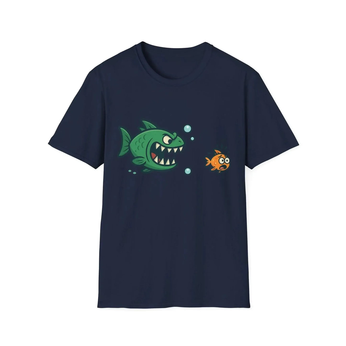 scared-orange-fish-running-from-big-toothy-green-fish-art