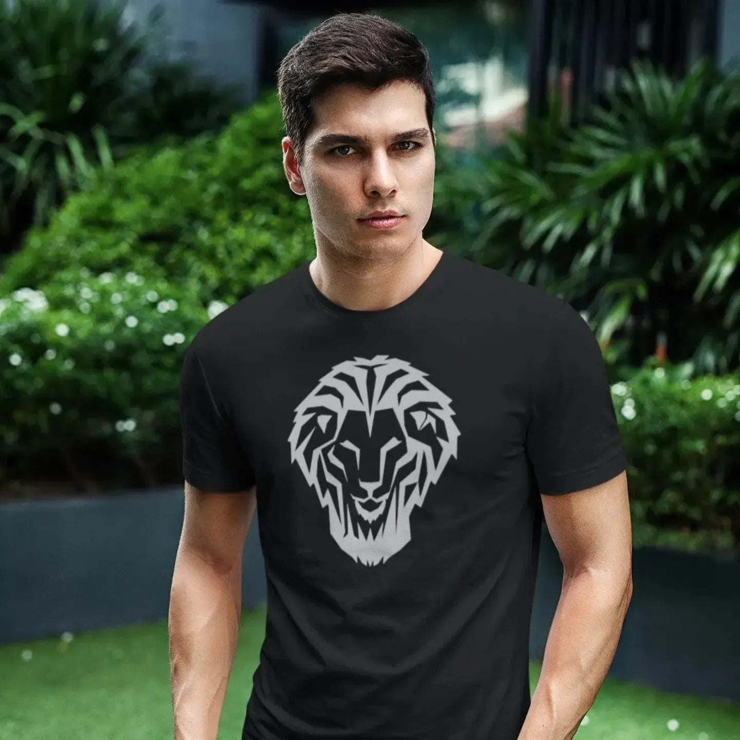 silver-lion-print-on-black-shirt