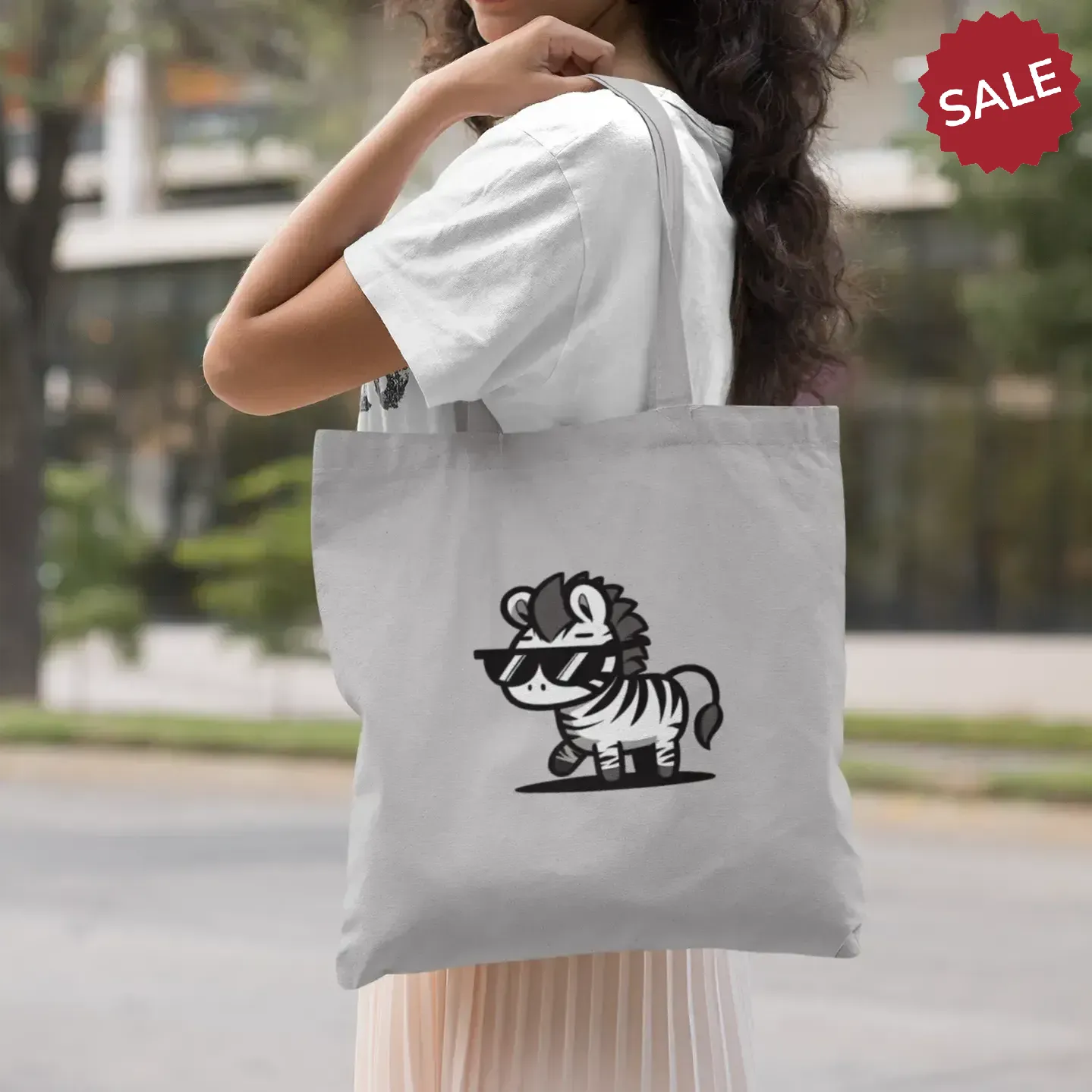 black-and-white-zebra-character-with-shades-funky-tote-bag