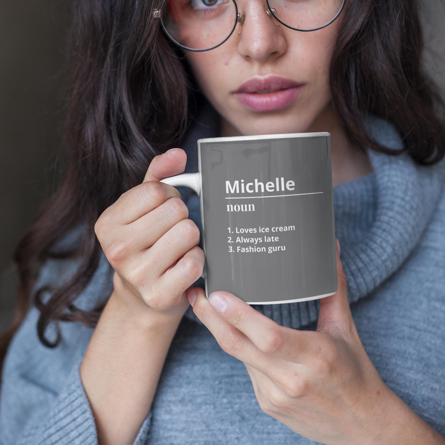 closeup-woman-holding-funny-custom-name-definition-mug 