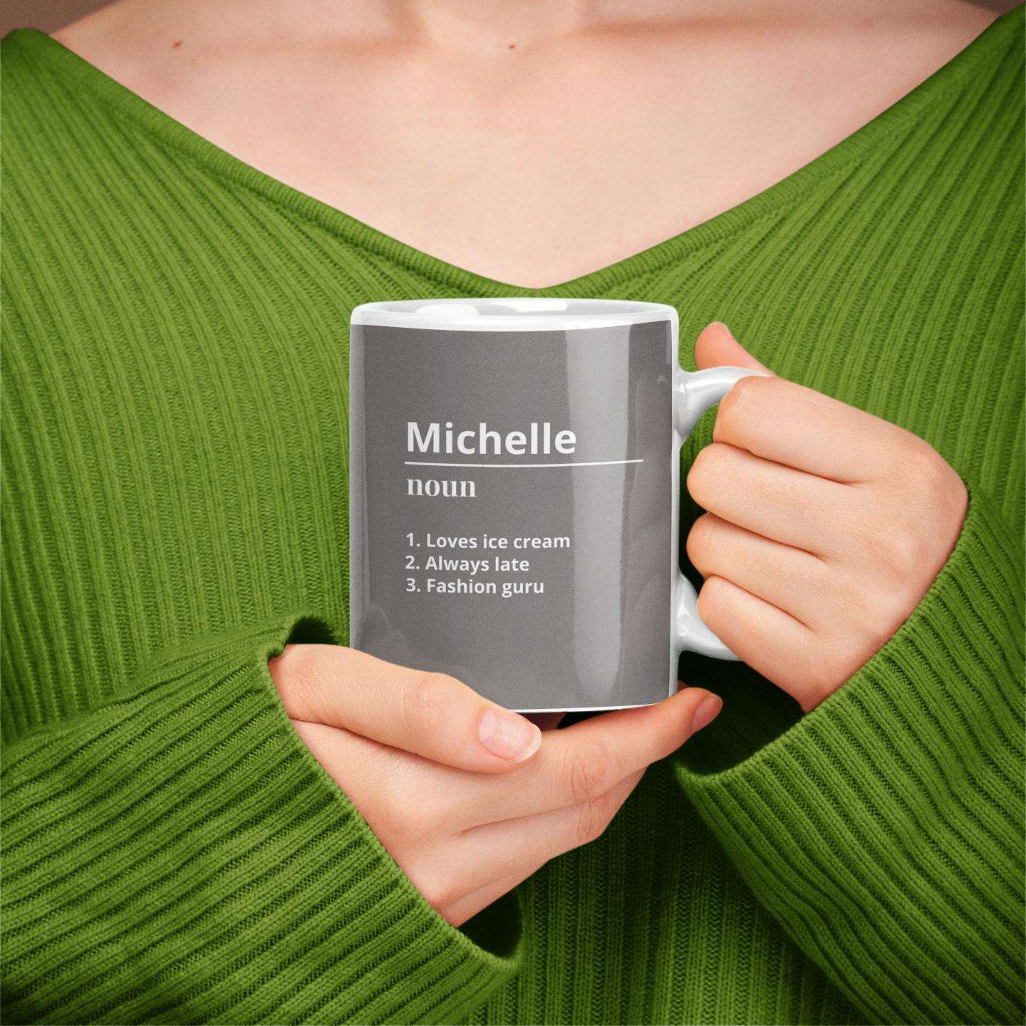 closeup-woman-holding-funny-custom-name-definition-mug 