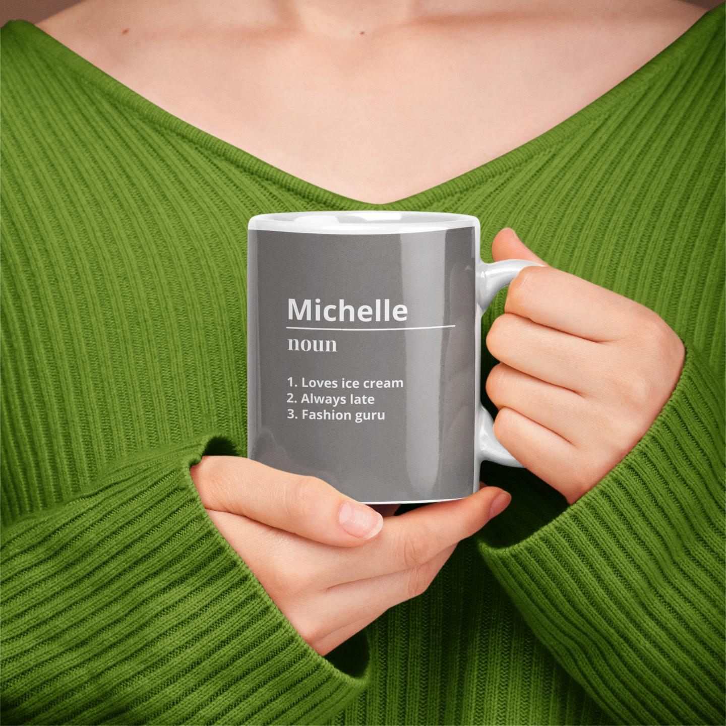 closeup-woman-holding-funny-custom-name-definition-mug 