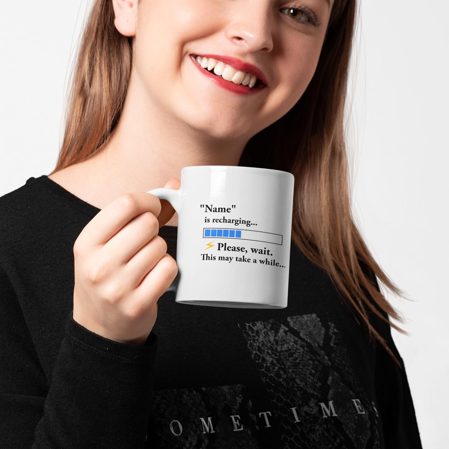 woman-holding-funny-personalized-name-recharging-mug 