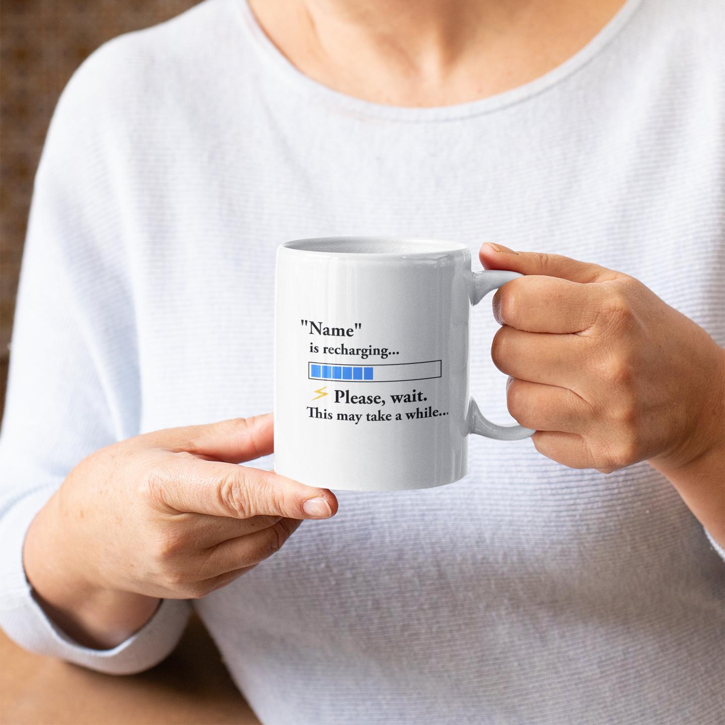 woman-holding-funny-personalized-name-recharging-mug 