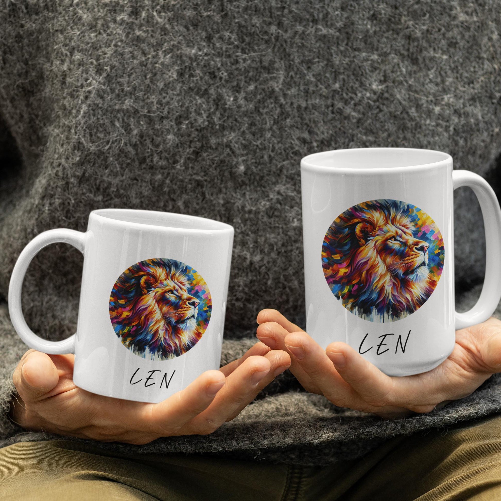man-holding-custom-name-colorful-lion-mugs