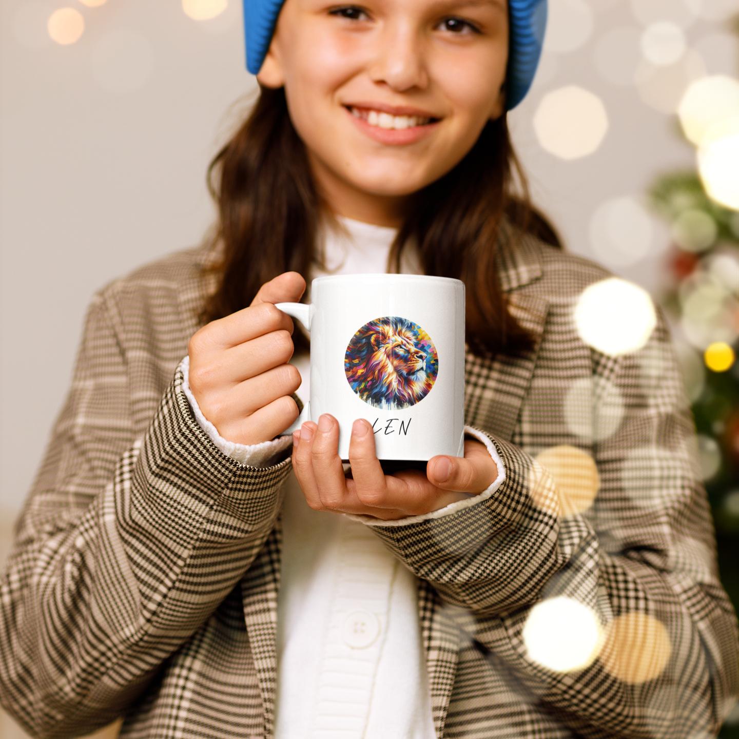girl-holding-custom-name-lion-mug