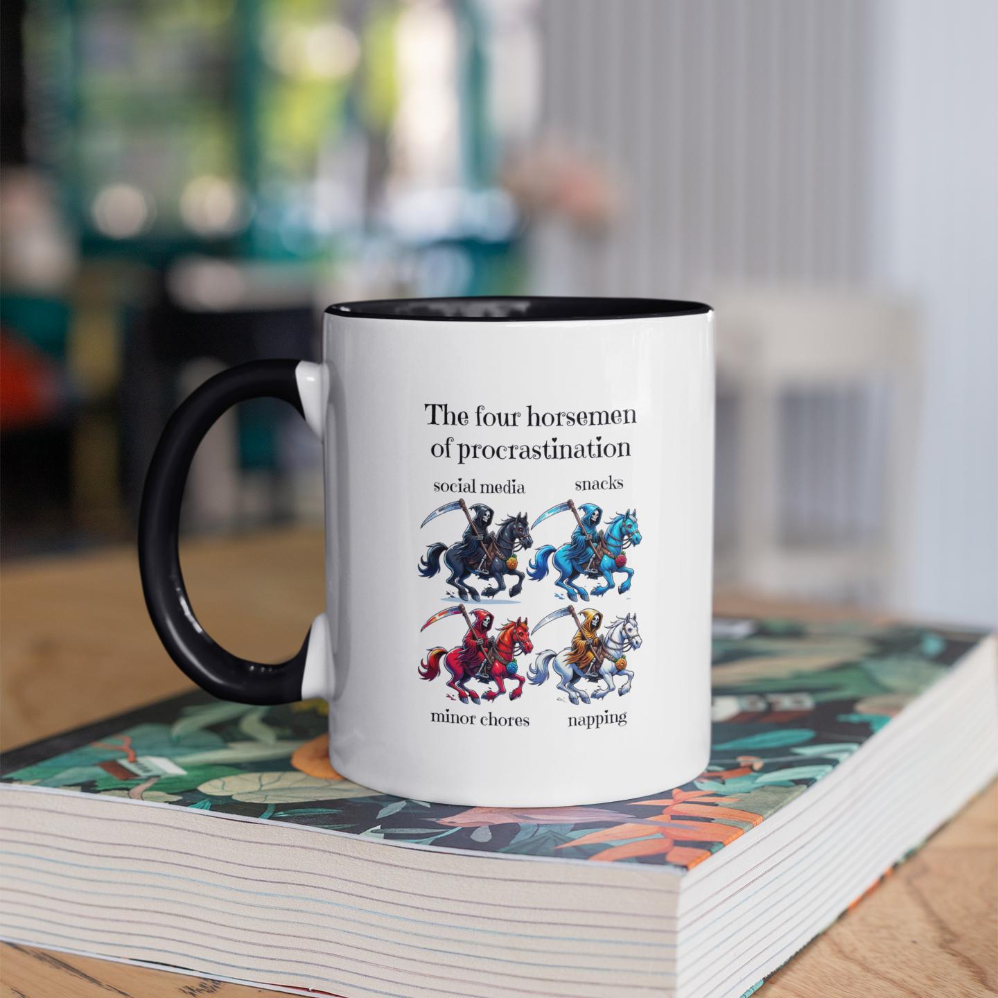 closeup-funny-horsemen-procrastination-coffee-mug