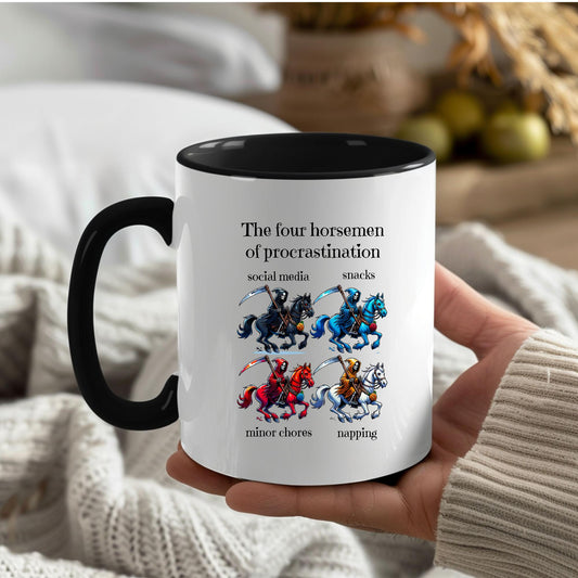 funny-horsemen-procrastination-coffee-mug